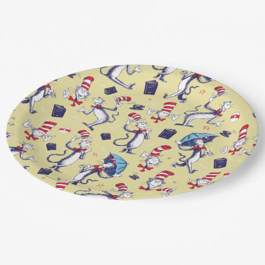 Assiettes En Carton Chat Dans Le Casquette | Motif jaune (Angle)