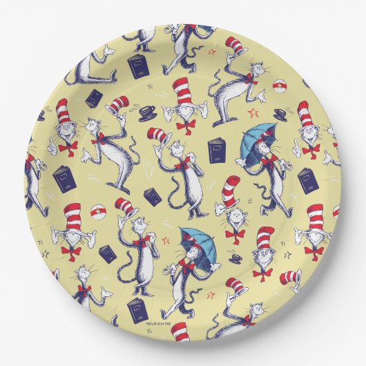 Assiettes En Carton Chat Dans Le Casquette | Motif jaune (Devant)