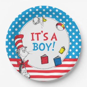 Assiettes En Carton Chat dans le Chapeau   C'est un garçon Baby Shower