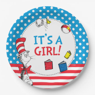 Assiettes En Carton Chat dans le Chapeau   C'est une Fille Baby Shower