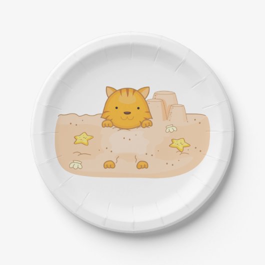 Assiettes En Carton Chat Dans Le Sable (Devant)
