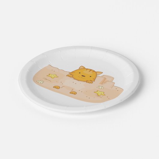 Assiettes En Carton Chat Dans Le Sable (Angle)