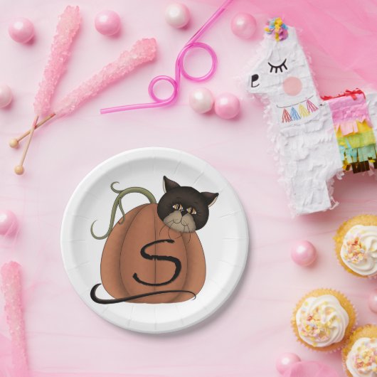 Assiettes En Carton Chat Dans Un Citrouille (Fête)