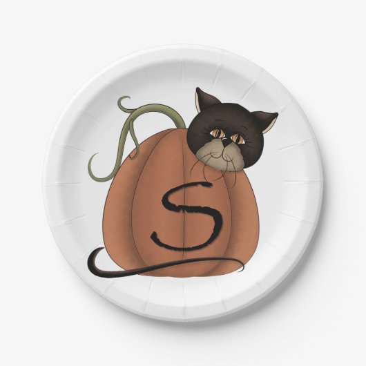 Assiettes En Carton Chat Dans Un Citrouille (Devant)