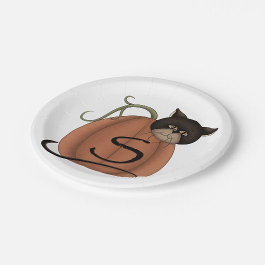 Assiettes En Carton Chat Dans Un Citrouille (Angle)