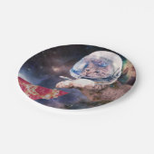 Assiettes En Carton Chat d'astronaute chassant une tranche de pizza (Angle)