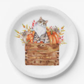 Assiettes En Carton Chat d'automne et citrouilles en boîte (Devant)