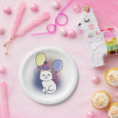 Assiettes En Carton Chat de dessin blanc avec ballons (Fête)