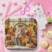 Assiettes En Carton Chat de gingembre dans le panier d'automne (Fête)