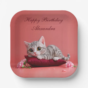 Assiettes En Carton Chat de janvier mignon avec oeillets