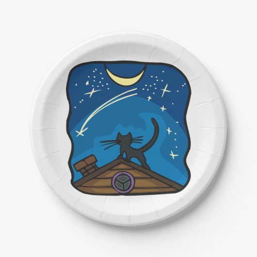 Assiettes En Carton Chat De Nuit Sur Un Toit (Devant)