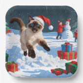 Assiettes En Carton Chat de Siamese coule en neige avec Casquette de N (Recto)