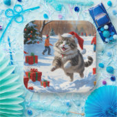 Assiettes En Carton Chat de Sibérie courant dans la neige avec Casquet (Fête)