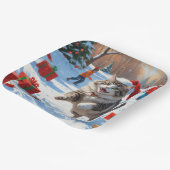 Assiettes En Carton Chat de Sibérie courant dans la neige avec Casquet (Angulaire)