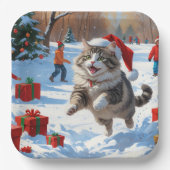 Assiettes En Carton Chat de Sibérie courant dans la neige avec Casquet (Recto)