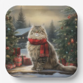 Assiettes En Carton Chat de Sibérie en Noël de Neige (Recto)