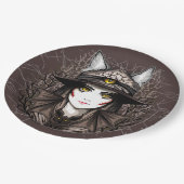 Assiettes En Carton Chat de sorcière Halloween Déplaisant Portrait mig (Angle)