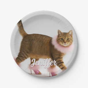 Assiettes En Carton    Chat de Style en Talons Roses et Glamour Douill