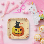 Assiettes En Carton Chat d'Halloween en Coussin Citrouille (Fête)