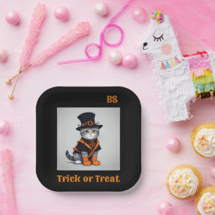 Assiettes En Carton Chat d'Halloween mignon déguisé Festif