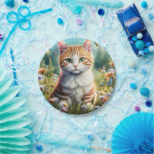 Assiettes En Carton Chat doux dans une prairie (Fête)