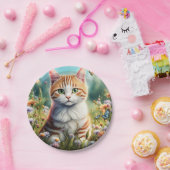 Assiettes En Carton Chat doux dans une prairie (Fête)