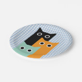 Assiettes En Carton Chat Drôle, Gingham Bleu (Angle)