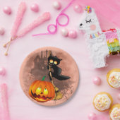 Assiettes En Carton Chat effrayé par Citrouille Fun Halloween caractèr (Fête)