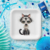 Assiettes En Carton Chat En Dessin Avec Collier En Perle (Fête)