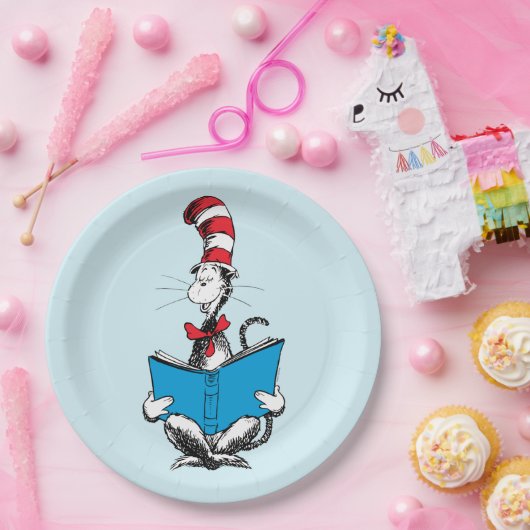 Assiettes En Carton Chat en lecture Casquette (Fête)