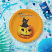 Assiettes En Carton Chat en Plaques d'Halloween Citrouilles (Fête)