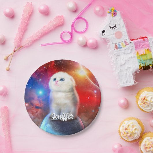 Assiettes En Carton Chat en train de pleurer dans l'espace (Fête)