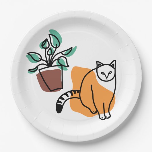 Assiettes En Carton Chat et le plante (Devant)