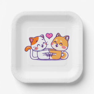 Assiettes En Carton Chat et Shiba Inu