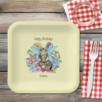 Chat féerique tabby pastel fantaisiste floral