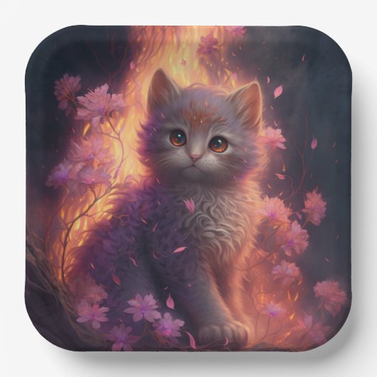 Assiettes en carton chat Fleur (Recto)