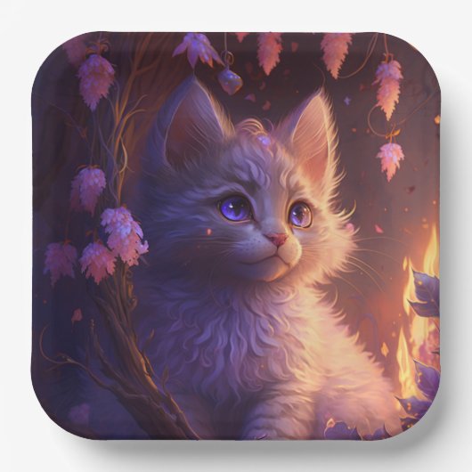 Assiettes en carton chat Fleur (Recto)