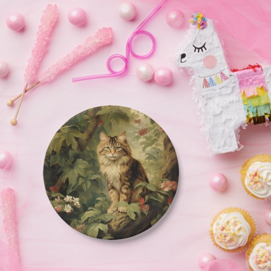 Assiettes En Carton Chat forestier en feuillage luxuriant (Fête)