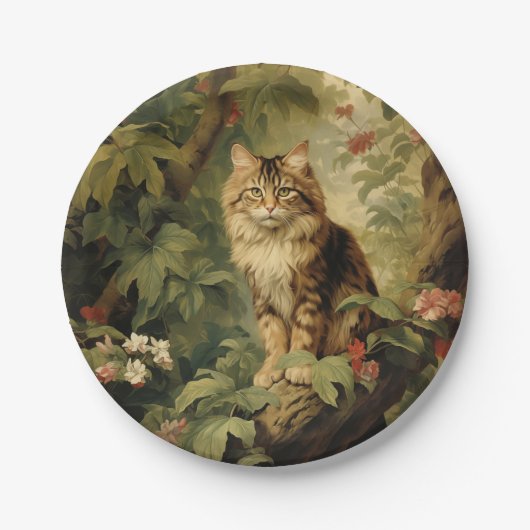 Assiettes En Carton Chat forestier en feuillage luxuriant (Devant)