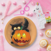 Assiettes En Carton Chat Fun Halloween Caractère mordant un Citrouille (Fête)