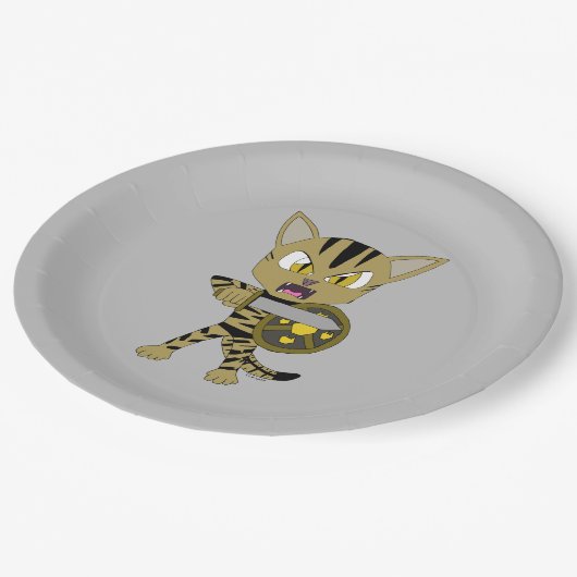 Assiettes En Carton Chat guerrier Chibi (Angle)