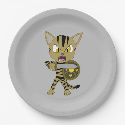 Assiettes En Carton Chat guerrier Chibi (Devant)