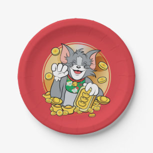 Assiettes En Carton Chat Jerry chanceux avec des systèmes d'or