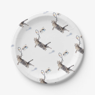 Assiettes En Carton Chat Jouant Au Tennis