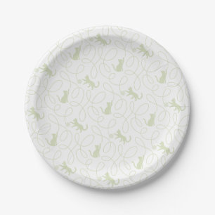 Assiettes En Carton Chat joueur et motif de pelote de laine Vert sauge