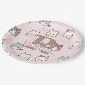 Assiettes En Carton Chat Kawaii en Arrière - plan rose (Angle)