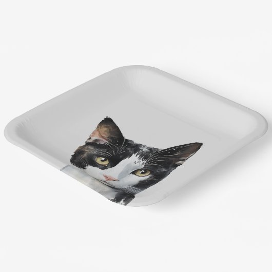 Assiettes En Carton Chat Kitty blanc gris noir (Angulaire)