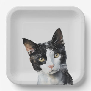 Assiettes En Carton Chat Kitty blanc gris noir