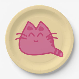 Assiettes En Carton Chat Kitty Rose souriant
