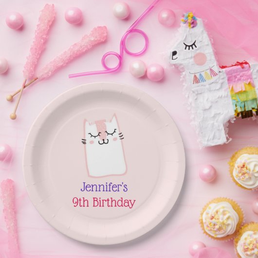 Assiettes En Carton Chat Kitty Sleeping Rose Anniversaire (Fête)